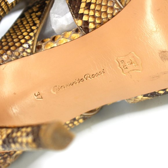 Gianvito Rossi Python Sandals Cut Out Leather Lace Tie Ankle Stiletto Heel 37 - Picture 8 of 8